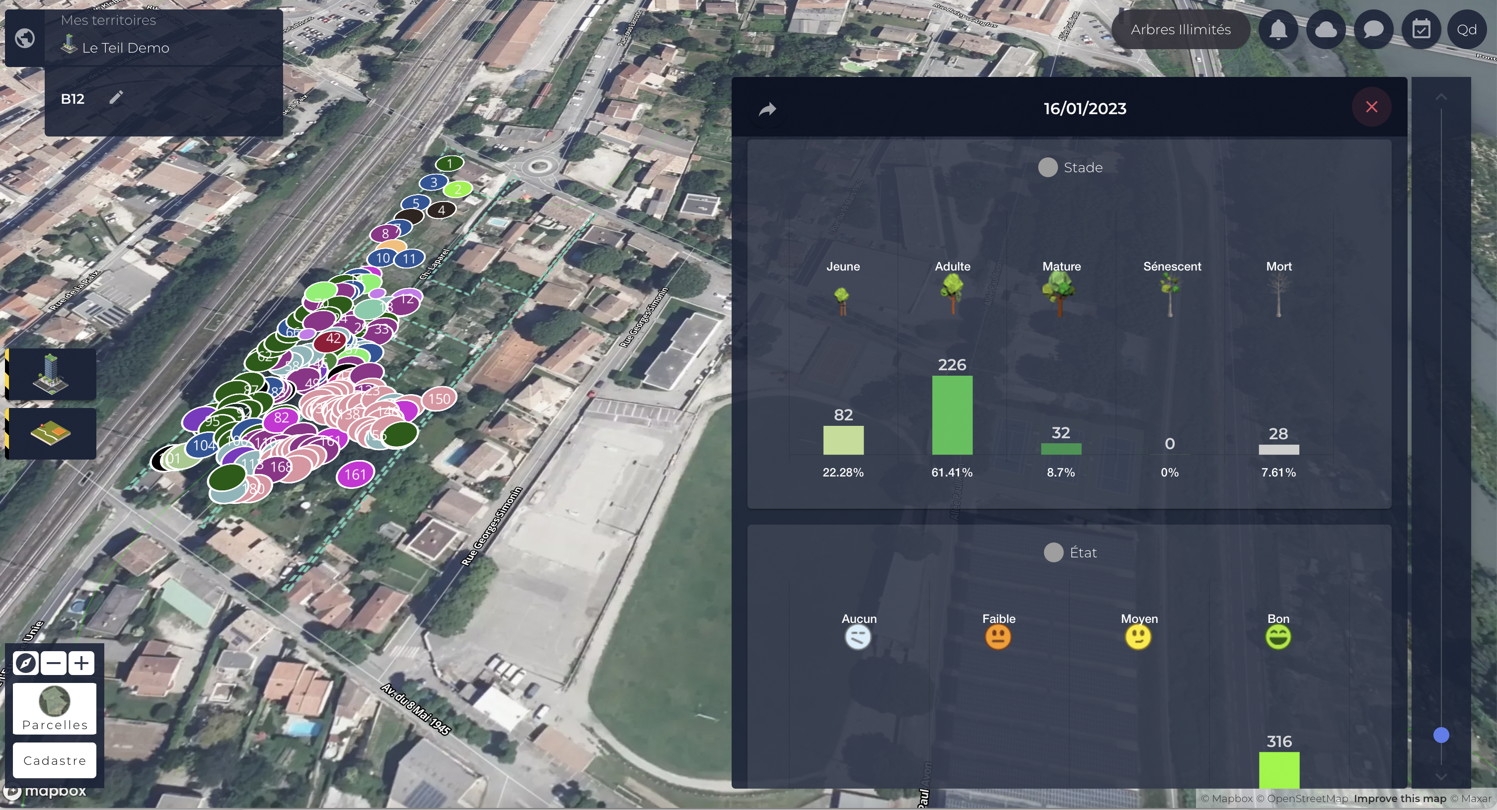 Timbtrack — fiche et statistiques d'arbre